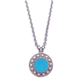 Mariana Electric Blue Summer Blue Pearls Halo Silver Pendant Necklace 1163 NWT